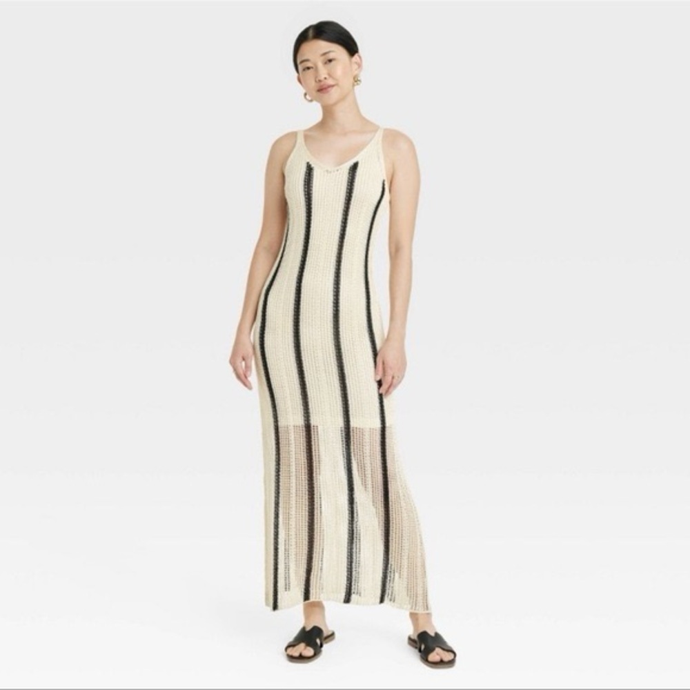 a new day Cream and Black Striped Maxi Dress